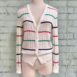 Vintage Striped V-neck Cardigan in Cream with Multicoloured Stripes